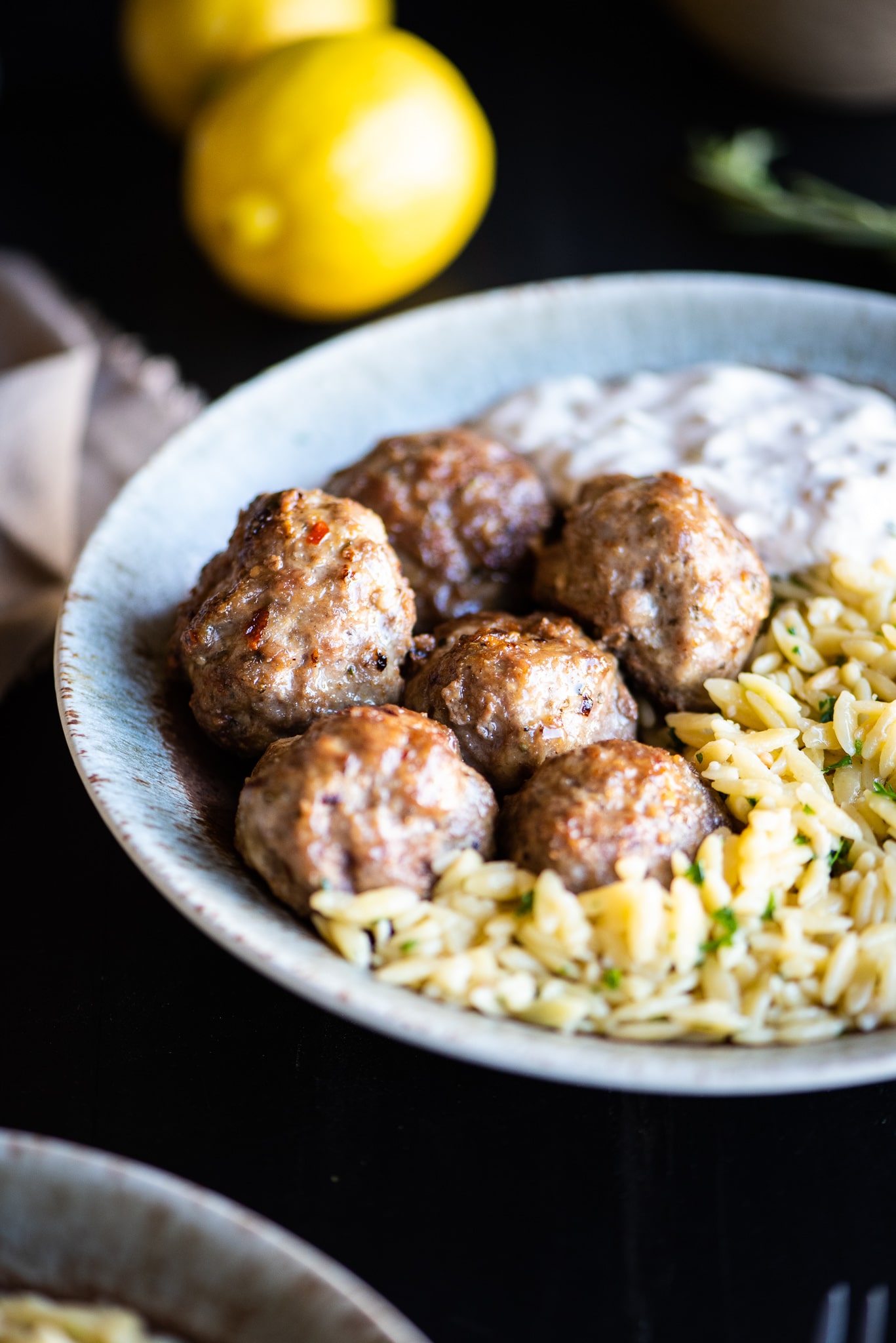 Lamb Meatballs with Buttery Lemon Orzo & Tzatziki Dude That Cookz