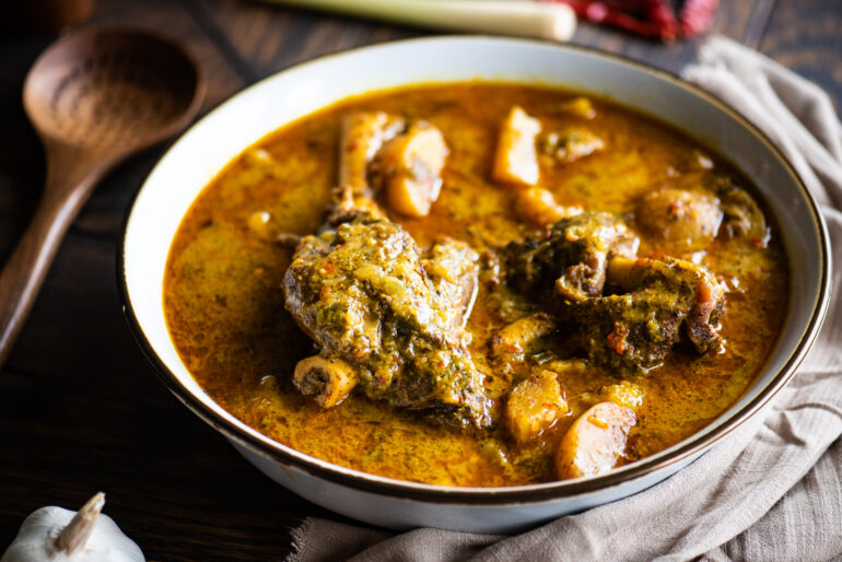 bowl of curried lamb