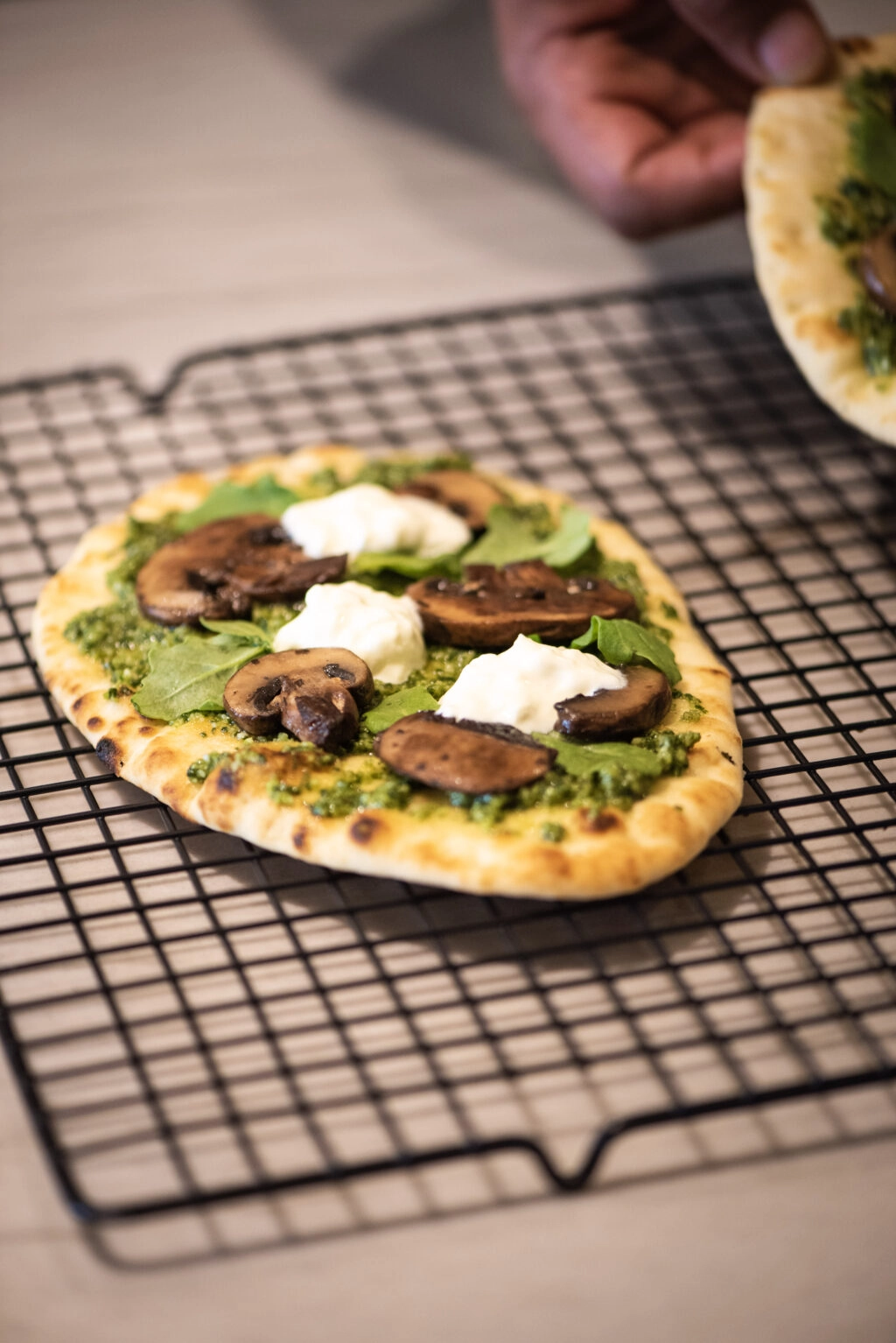 The flatbread is ready for the oven