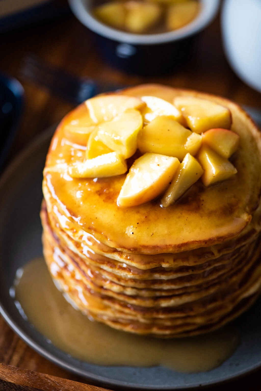 pancake stack with caramel apples