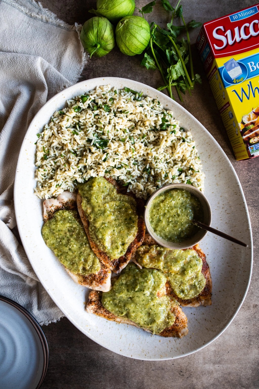 salsa verde fish and cilantro rice