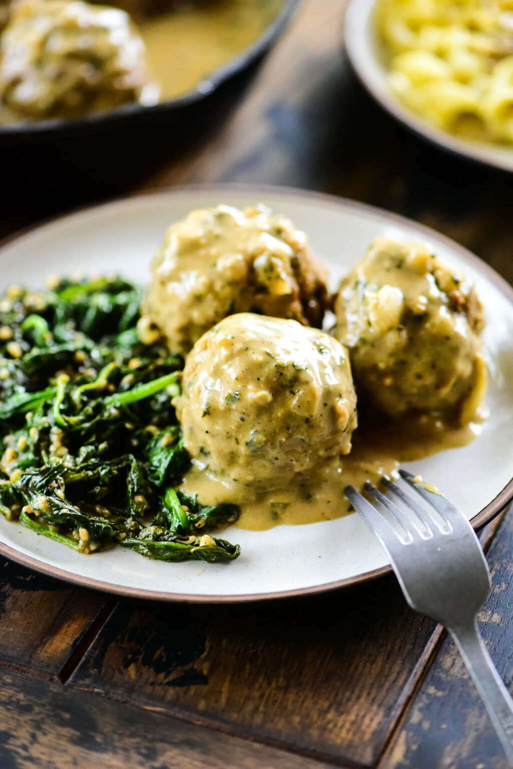 turkey swedish meatballs served with spinach