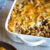 close up shot of cheeseburger casserole