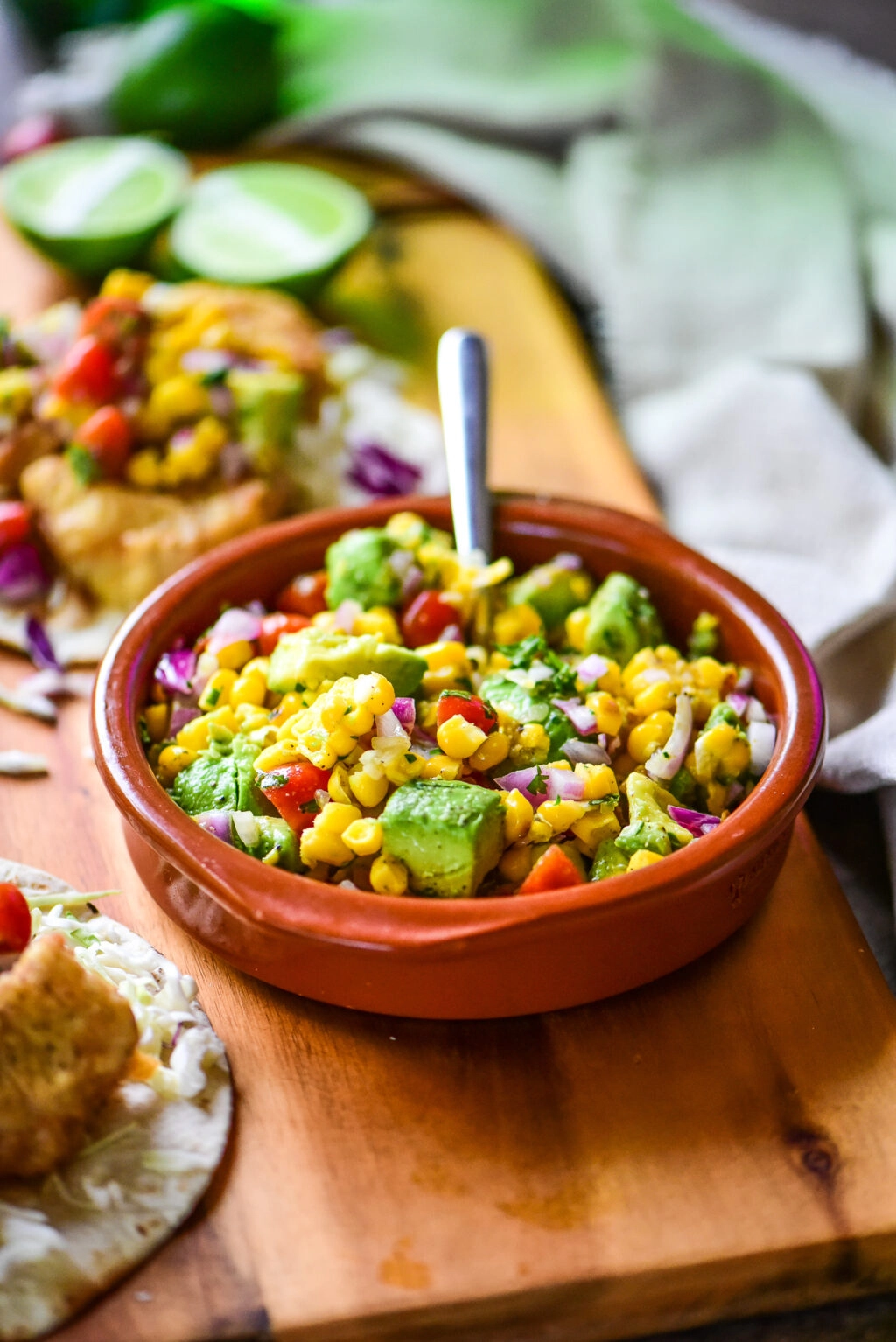 homemade corn salsa served in a bowl