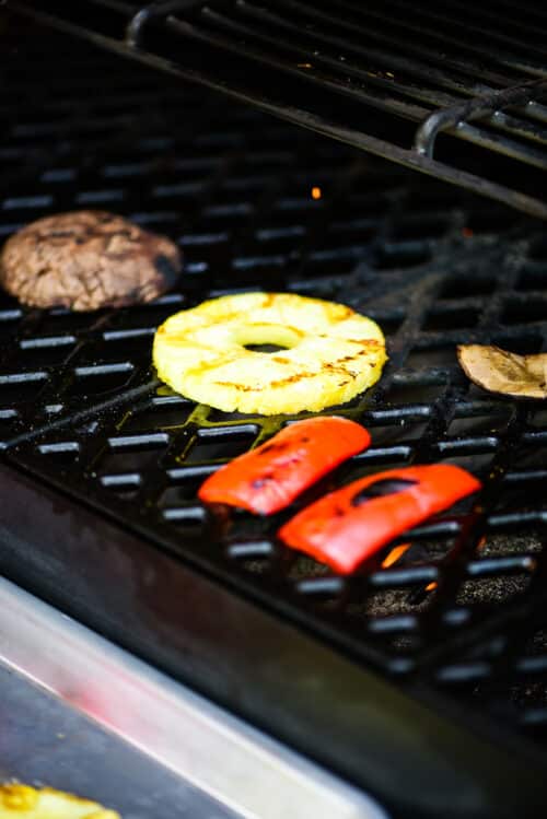 grilling vegetables and fruit on the grill