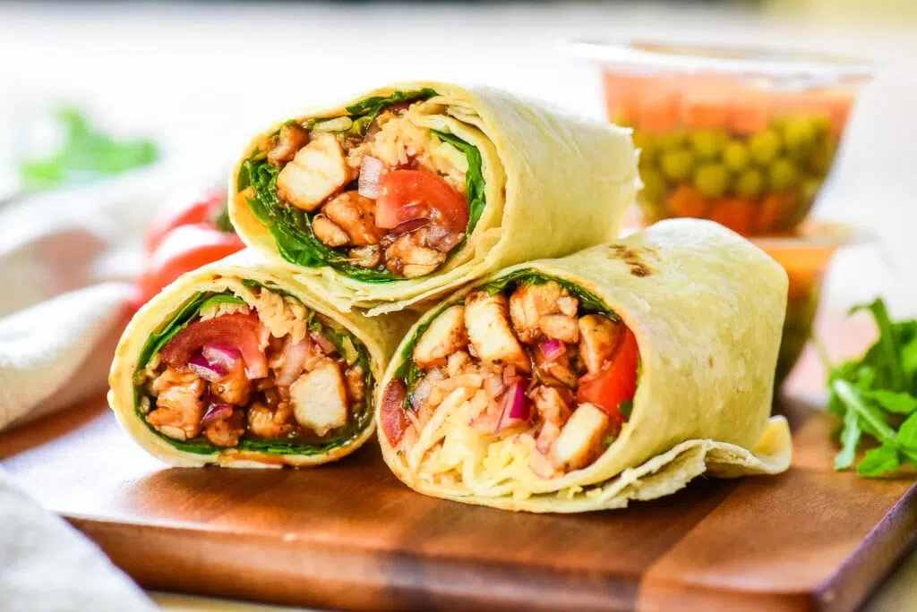 three bbq chicken tortilla wraps