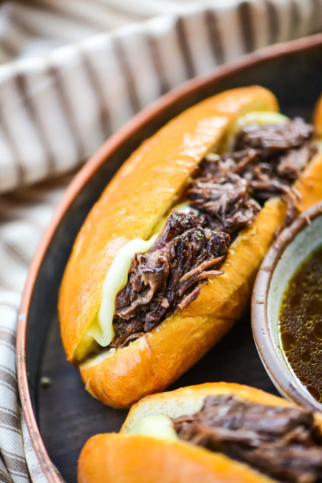 French dip sandwich with provolone cheese