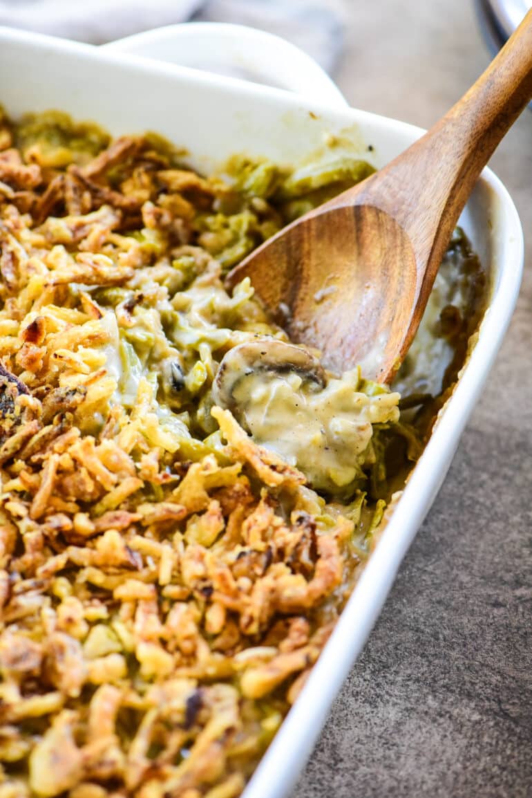 green bean casserole with serving removed