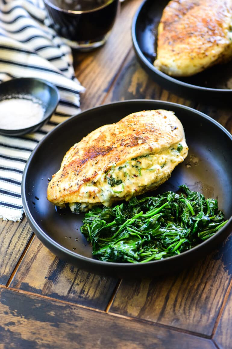 spinach stuffed chicken breast with sautéed spinach