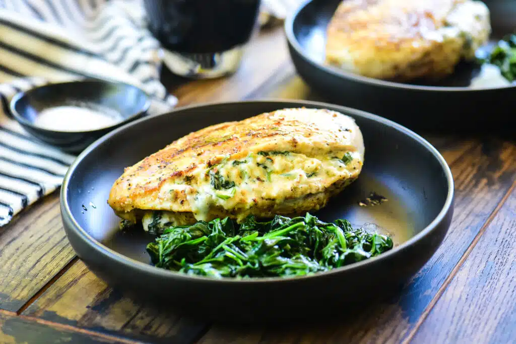 spinach stuffed chicken breast with sautéed spinach