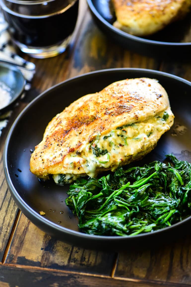 spinach stuffed chicken breast with sautéed spinach