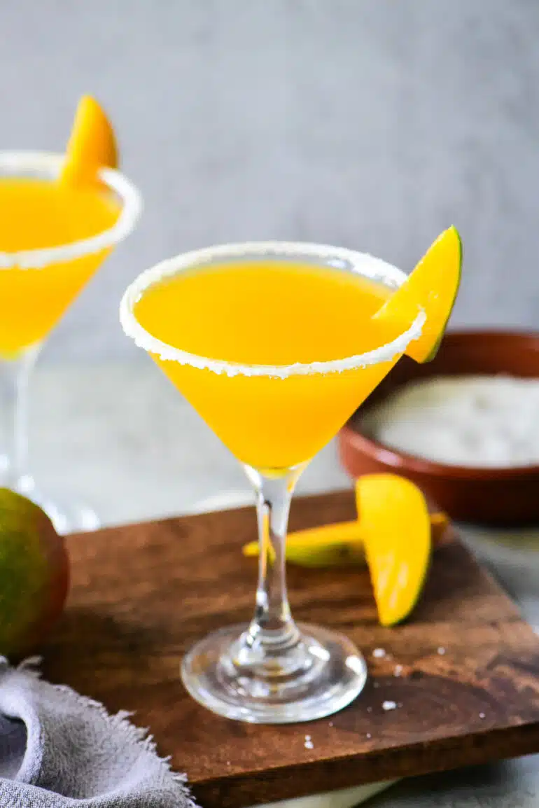 mango martini in a martini glass