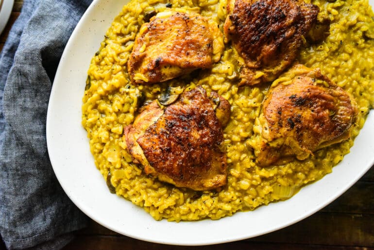 curry chicken thighs with curry risotto