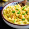 southern potato salad served family style in a large serving bowl
