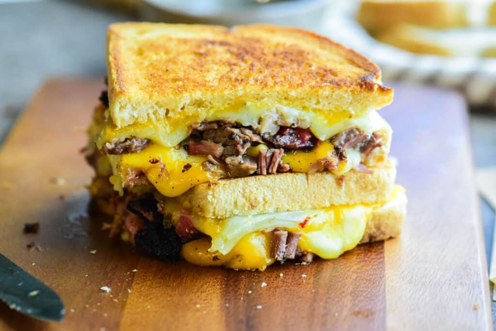 brisket grilled cheese sandwich stacked