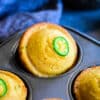 one jalapeno cornbread muffin close-up