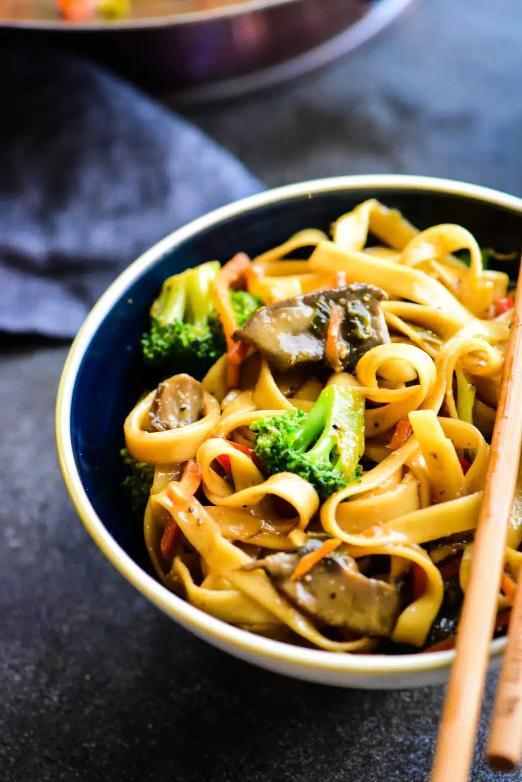 vegetable stir fry noodles in a bowl