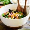 large serving bowl of roasted veggie salad
