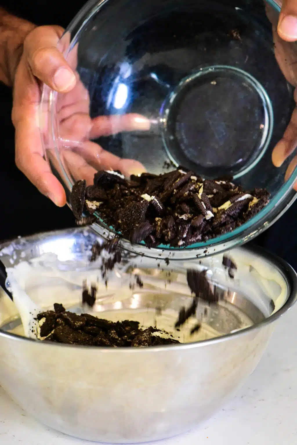 mixing all ingredients together to make no churn oreo ice cream