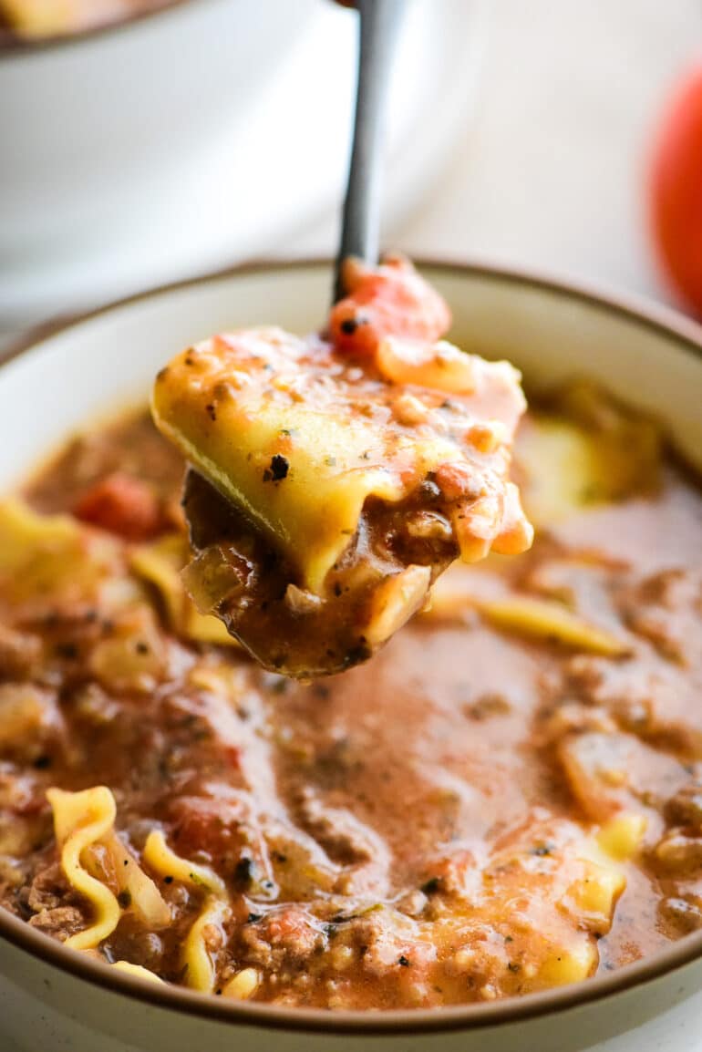 a spoonful of lasagna soup