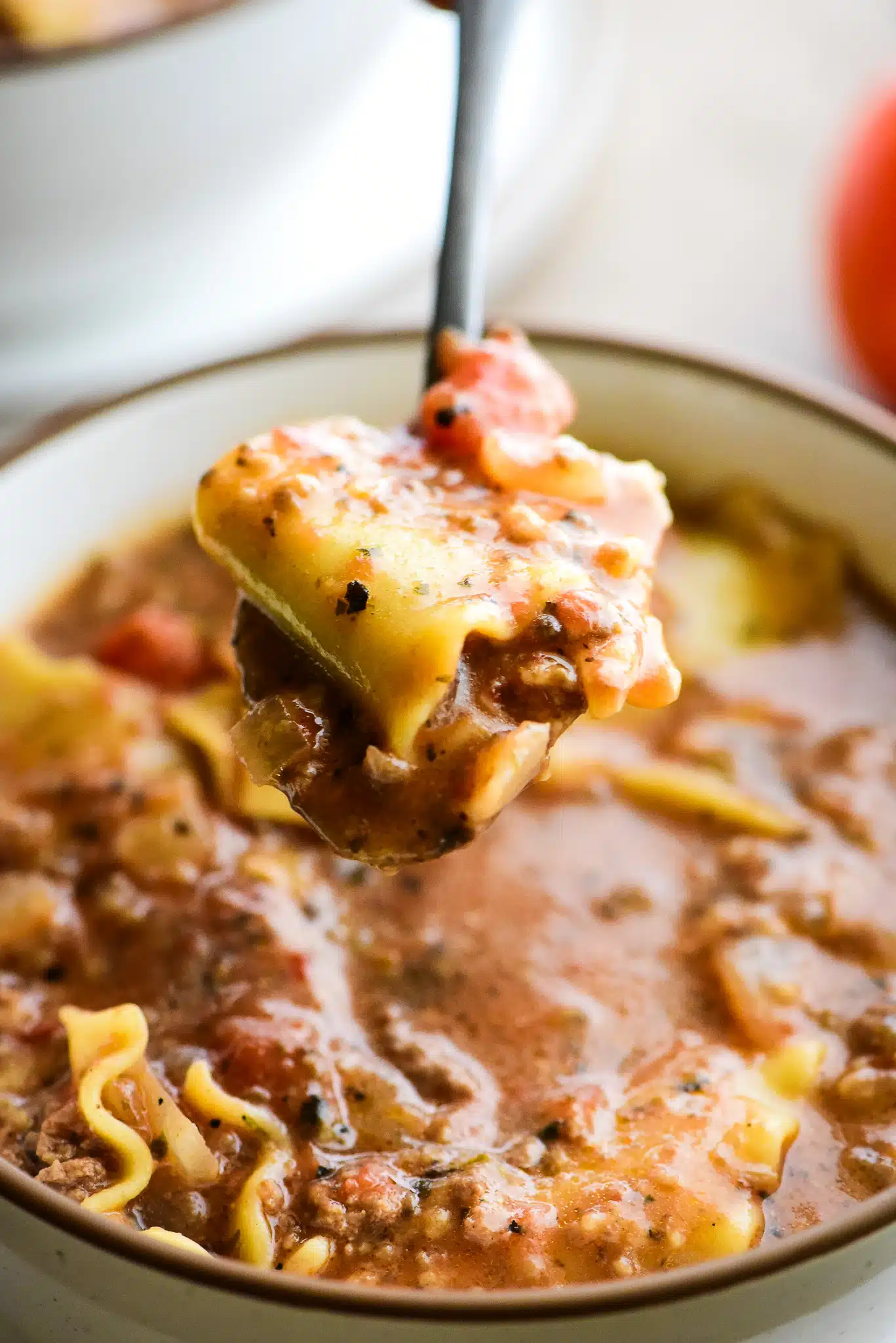 a spoonful of lasagna soup
