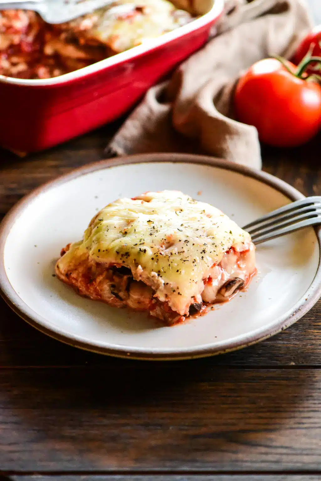single serving of roasted eggplant lasagna