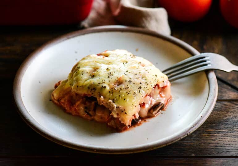 single serving of roasted eggplant lasagna