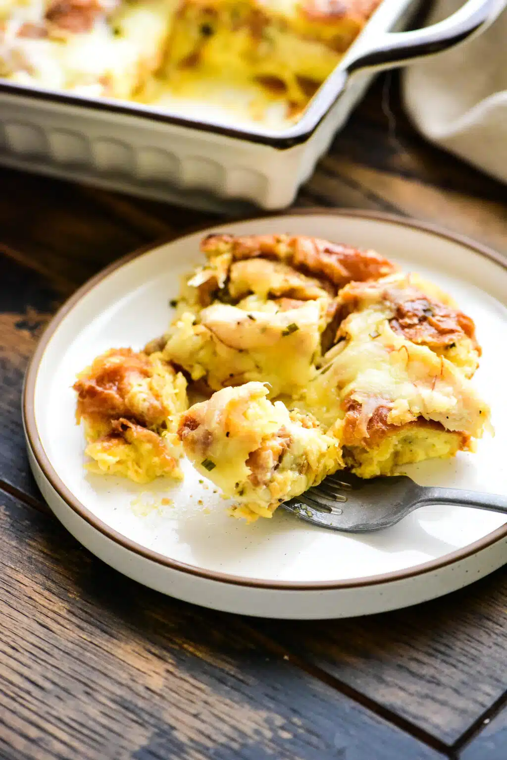 individual serving of turkey and cheese croissant bake