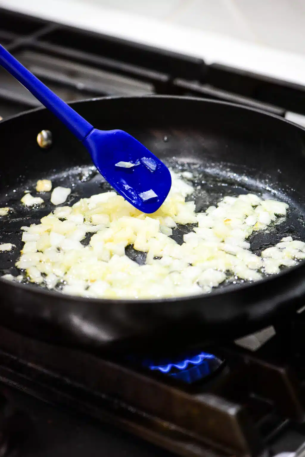 sautéing onions in a skillet