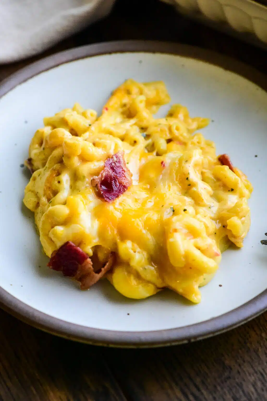 single serving of beef bacon mac and cheese