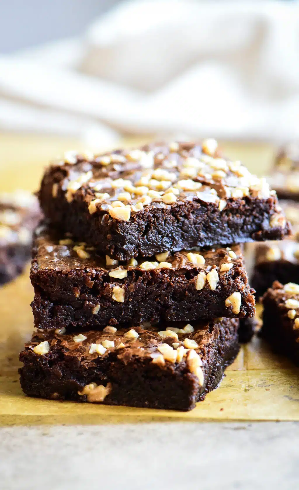 stack of three toffee brownies
