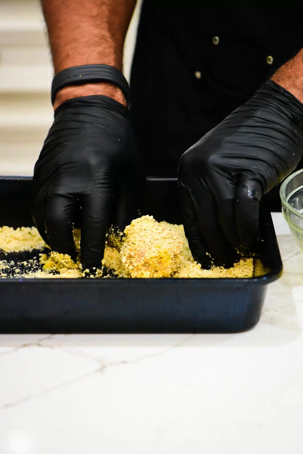 breading station for the meatballs